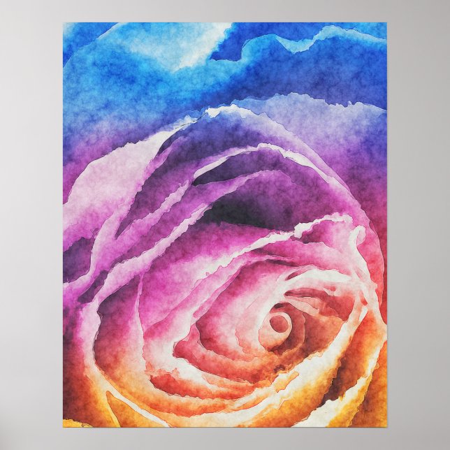 Poster Aquarelle Rose arc-en-ciel (Devant)