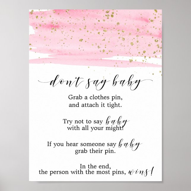 Poster Aquarelle rose Blush et or Ne pas dire Bébé signe (Devant)