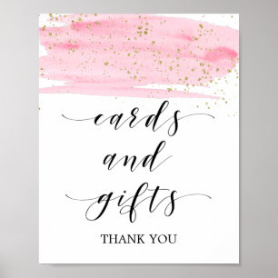 Poster Aquarelle Rose Blush & Gold Sparkles Cartes & Cade