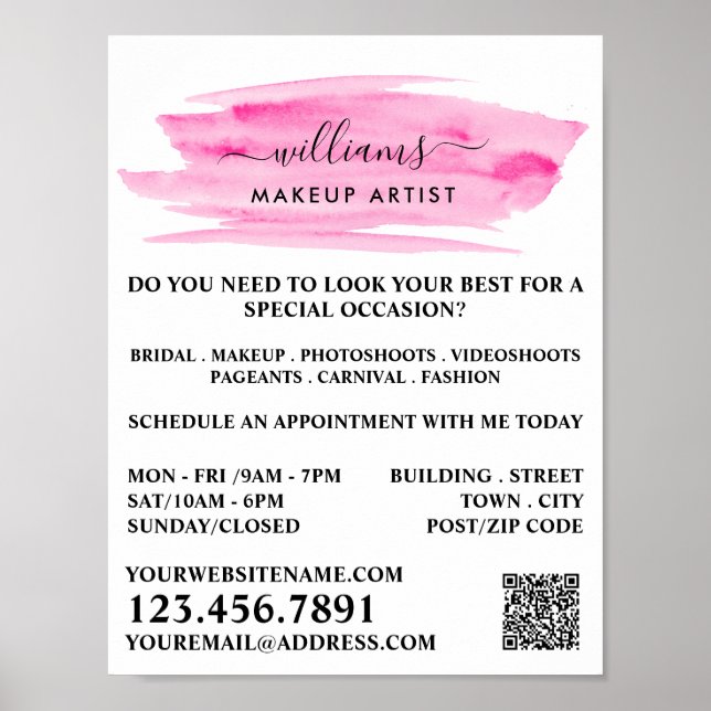 Poster Aquarelle rose brosse Artiste maquillage (Devant)