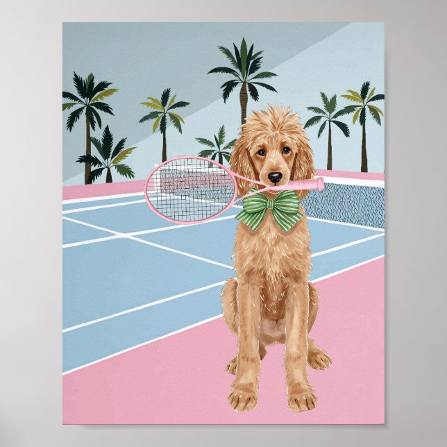 Poster Aquarelle rose caniche de tennis (Devant)