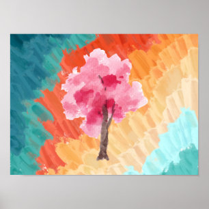 Poster Aquarelle rose cerisier en fleurs