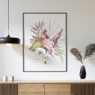 Poster Aquarelle rose Cockatoo Parrot