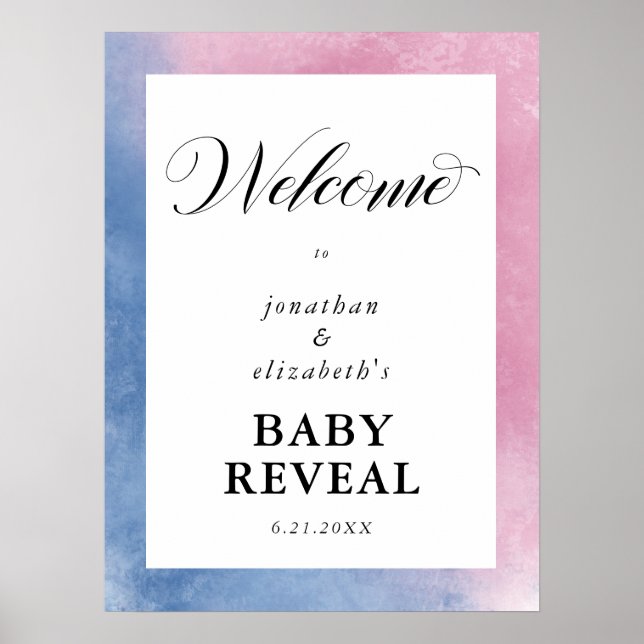 Poster Aquarelle rose et bleu Révélation de genre Bienven (Devant)