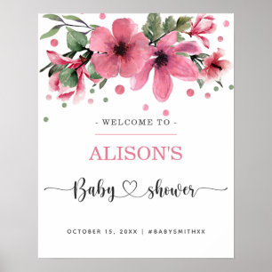 Poster Aquarelle rose et or baby shower signe de bienvenu