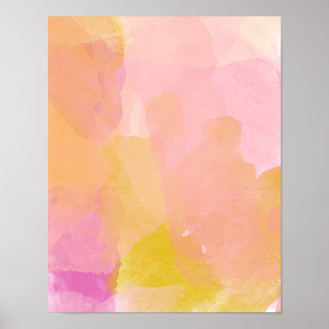 Poster Aquarelle rose et or Peinture Abstraite (Devant)