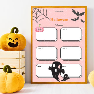 Poster aquarelle rose fantôme citrouille Halloween Planif