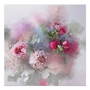 Poster Aquarelle Rose Fleurs Floral Moderne Élégant