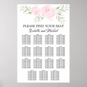 Poster Aquarelle rose Floral 15 tables