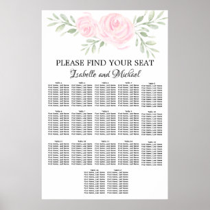 Poster Aquarelle rose Floral 17 tables