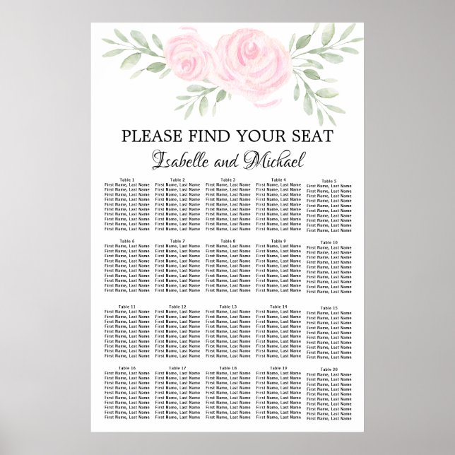 Poster Aquarelle rose Floral 20 tables (Devant)