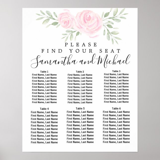 Poster Aquarelle rose Floral 6 tables (Devant)