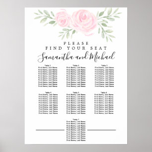 Poster Aquarelle rose Floral 7 tables