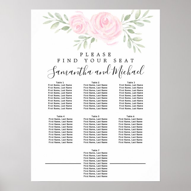 Poster Aquarelle rose Floral 7 tables (Devant)