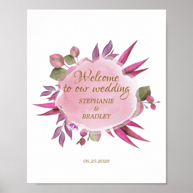 Poster Aquarelle rose Floral Élégant Accueil Moderne (Devant)