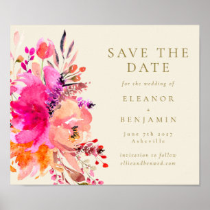 Poster Aquarelle rose Floral Mariage élégant Enregistrer 