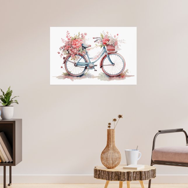 Poster Aquarelle rose floral Vélo (Salon 3)