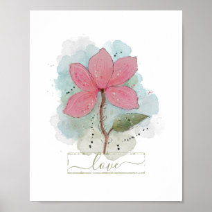 Poster Aquarelle rose Flower Love