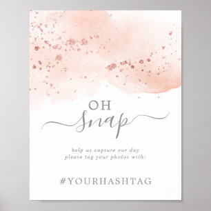Poster Aquarelle rose or Oh Snap Mariage Hashtag