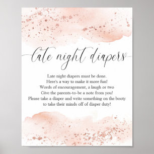 Poster Aquarelle rose or rose Late nuit couches signe