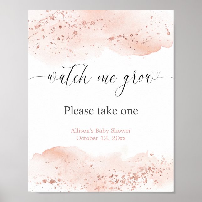 Poster Aquarelle rose or rose montre me faire pousser fav (Devant)