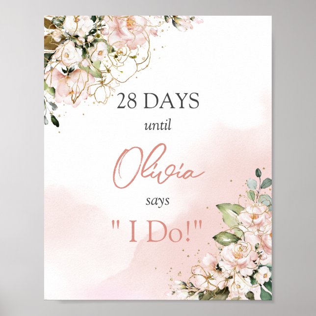 Poster Aquarelle rose pastel floral boho signe de compte (Devant)
