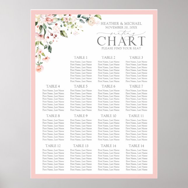 Poster Aquarelle rose Pêche Réception Florale Siège (Devant)