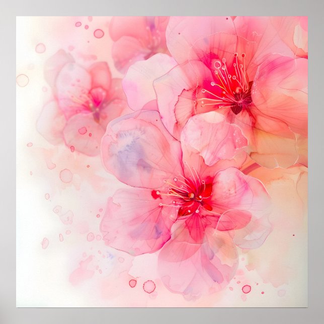 Poster Aquarelle rose Pétale Élégance (Devant)
