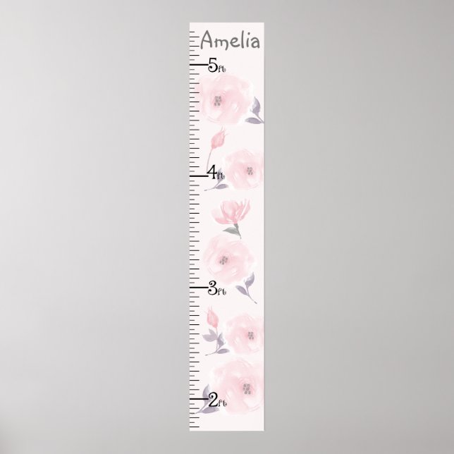 Poster Aquarelle Rose Pink Growth Chart Gardez à 8x44! (Devant)