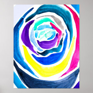 Poster Aquarelle rose pop art bleu