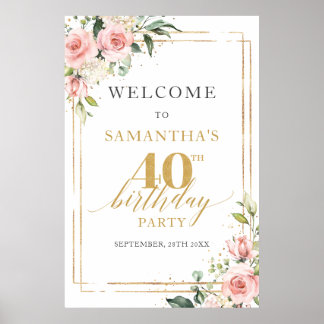 Poster Aquarelle rose rose floral 40e anniversaire bienve