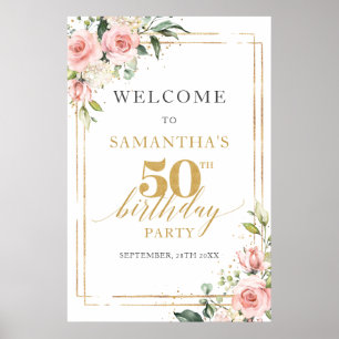 Poster Aquarelle rose rose floral 50e anniversaire bienve