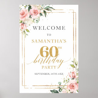 Poster Aquarelle rose rose floral 60e anniversaire bienve