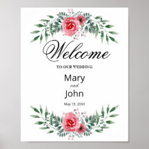Aquarelle Rose Rose Vert Mariage de feuillage