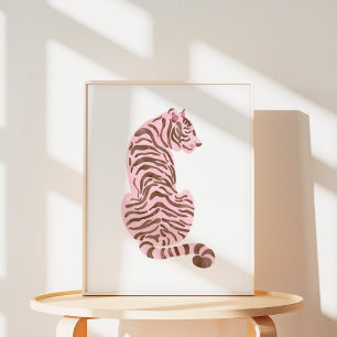 Poster Aquarelle rose Tiger Art