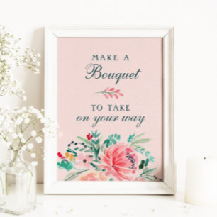 Poster Aquarelle rose vert Bouquet floral Favoriser Signa