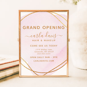 Poster Aquarelle rose vif Gold Circle Salon Réouverture