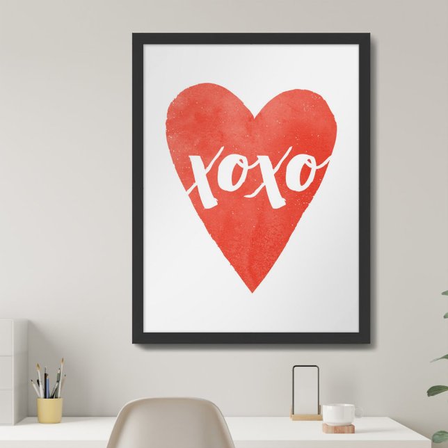Poster Aquarelle rouge Coeur XOXO Saint Valentin Art (Créateur téléchargé)
