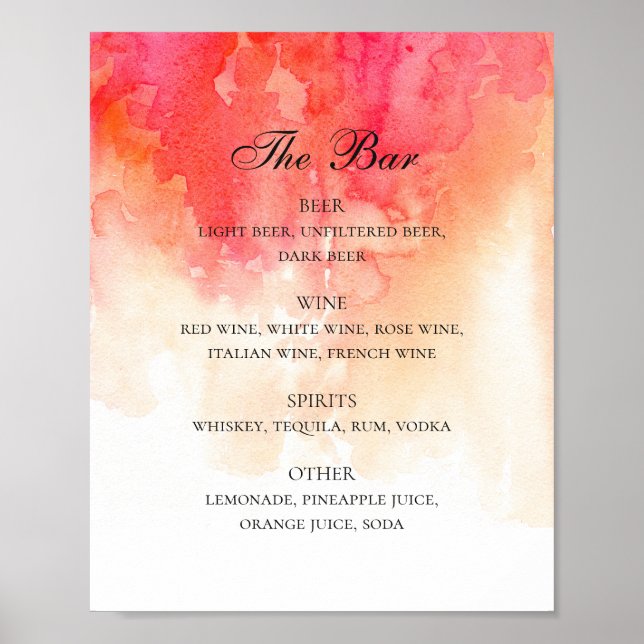 Poster Aquarelle rouge pêche mariage alcool bar (Devant)