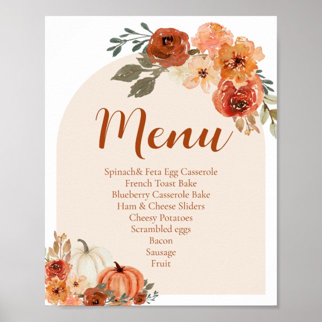 Poster Aquarelle Rustique Automne Citrouille Automne Menu (Devant)