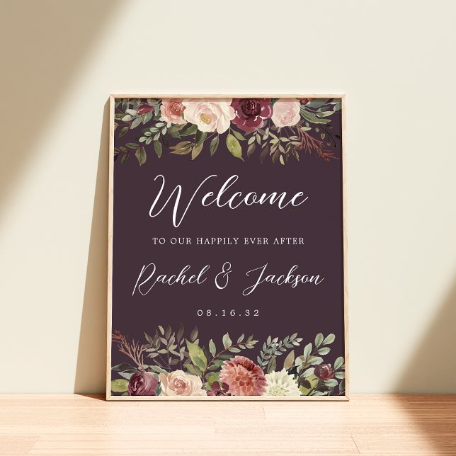 Poster Aquarelle Rustique Bloom Mariage Floral Bienvenue (Créateur téléchargé)