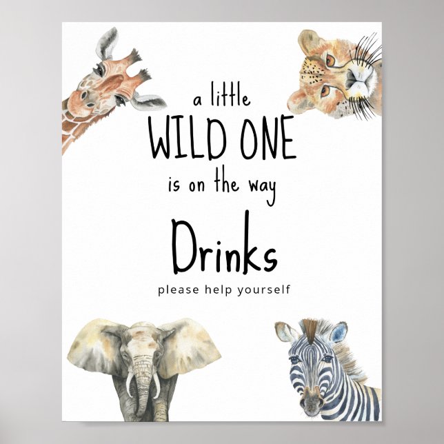Poster Aquarelle safari animaux sauvages - Boissons (Devant)