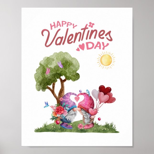 Poster Aquarelle Saint Valentin Gnome Couple (Devant)