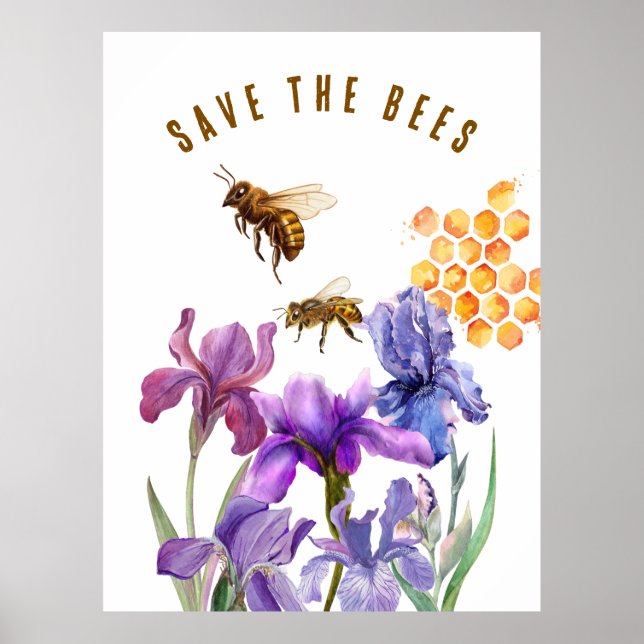 Poster Aquarelle Sauvez les abeilles (Devant)