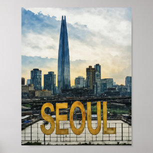 Poster Aquarelle Séoul Corée