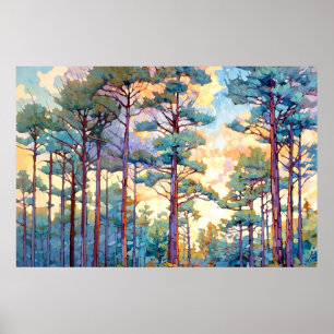 Poster Aquarelle Serene Pine Forest Imprimer