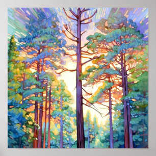 Poster Aquarelle Serene Pine Forest Imprimer