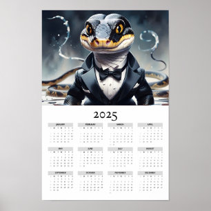 Poster Aquarelle Serpent Portant Tuxedo 2025 Calendrier d