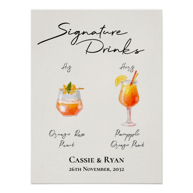 Poster Aquarelle Ses Hers Signature Boissons Signal Maria (Devant)