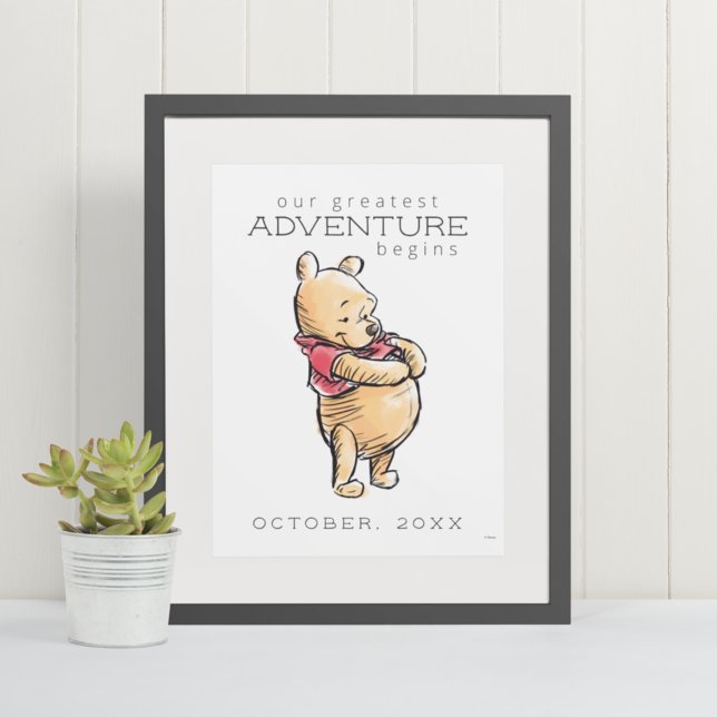 Poster Aquarelle simple Pooh | Faire-part de grossesse (Créateur téléchargé)